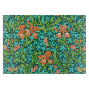 William Morris Irises, Orange and Turquoise   Cutting Board