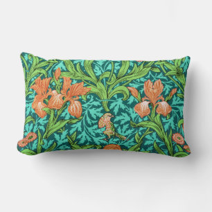 William Morris Irises, Orange and Turquoise Lumbar Pillow