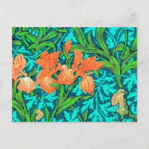 William Morris Irises, Orange and Turquoise Postcard