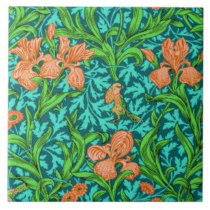 William Morris Irises, Orange and Turquoise Tile