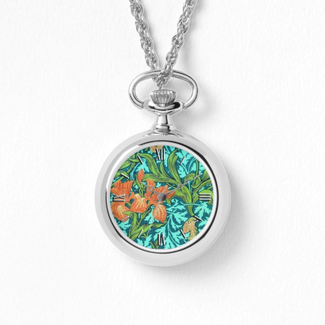 William Morris Irises, Orange and Turquoise Watch (Front)