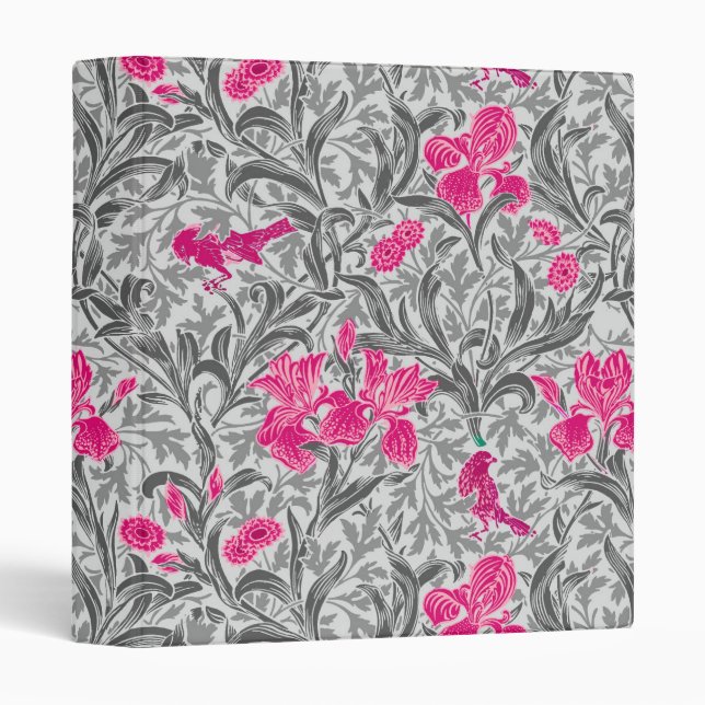 William Morris Irises, Pink and Silver Grey / Grey Binder (Front/Spine)