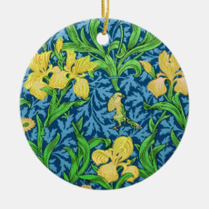 William Morris Irises, Yellow and Cobalt Blue    Ceramic Ornament