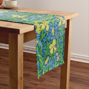 William Morris Irises, Yellow and Cobalt Blue Short Table Runner