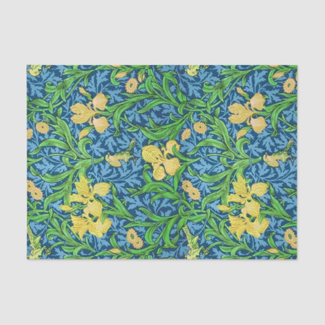 William Morris Irises, Yellow and Cobalt Blue Tissue Paper (Front)