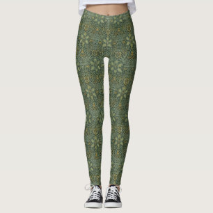 William Morris Ispahan Teal Green Floral Art Leggings