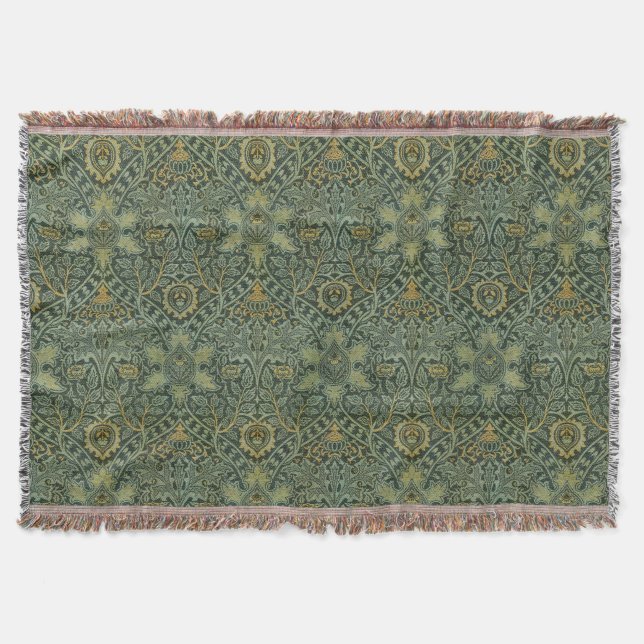 William Morris Ispahan Teal Green Floral Art Throw Blanket (Front)