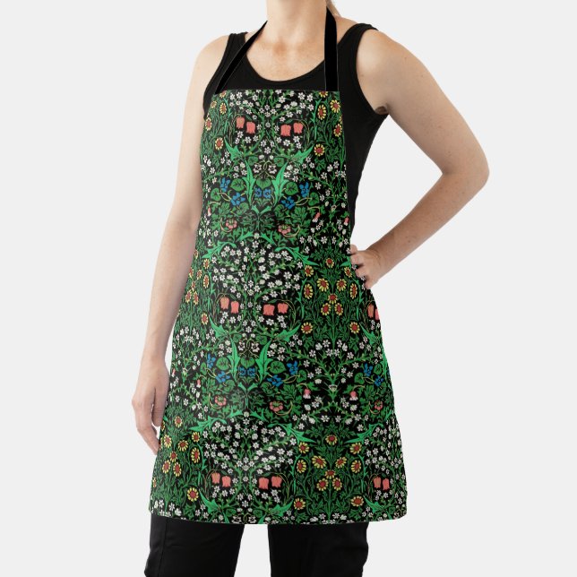 William Morris Jacobean Floral, Black Background  Apron (Insitu)