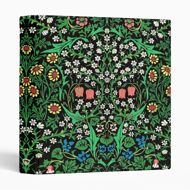William Morris Jacobean Floral, Black Background Binder (Front/Spine)
