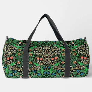 William Morris Jacobean Floral, Black Background Duffle Bag
