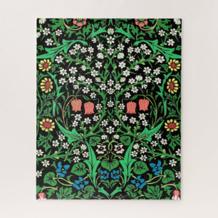 William Morris Jacobean Floral, Black Background Jigsaw Puzzle