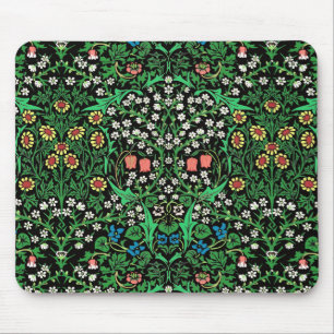 William Morris Jacobean Floral, Black Background Mouse Pad