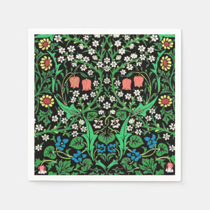 William Morris Jacobean Floral, Black Background Napkin