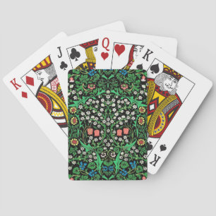 William Morris Jacobean Floral, Black Background Playing Cards