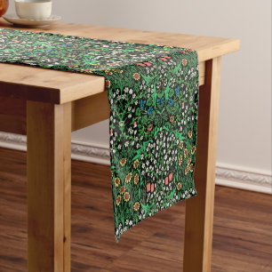 William Morris Jacobean Floral, Black Background Short Table Runner