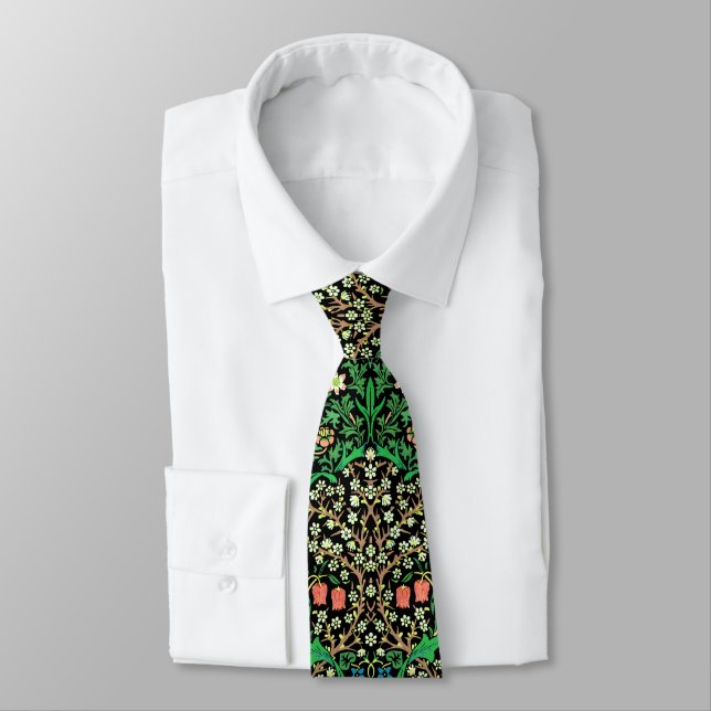 William Morris Jacobean Floral, Black Background Tie (Tied)
