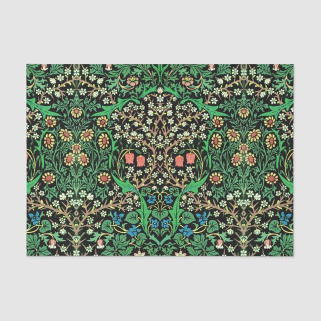 William Morris Jacobean Floral, Black Background Tissue Paper (Front)