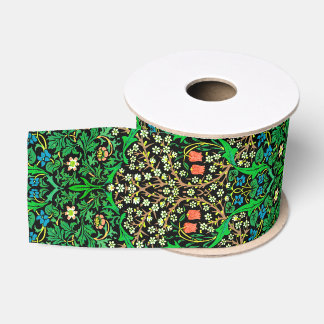 William Morris Jacobean Floral, Blackthorn Grosgrain Ribbon