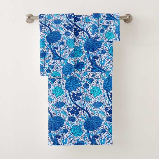William Morris Jacobean Floral, Cobalt Blue  Bath Towel Set (Insitu)