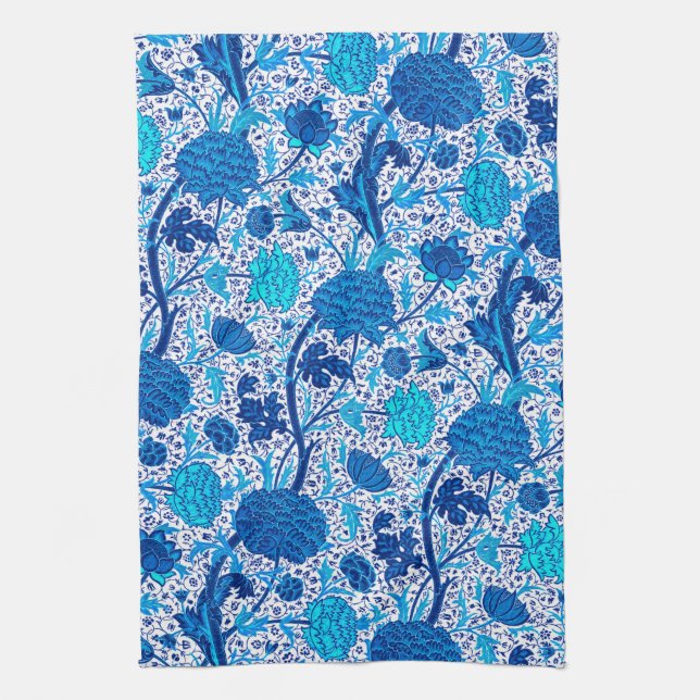 William Morris Jacobean Floral, Cobalt Blue Kitchen Towel (Vertical)