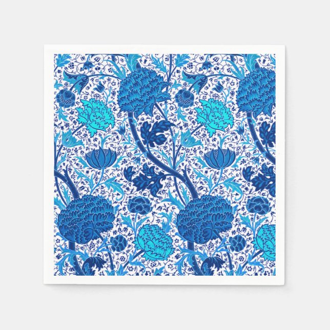 William Morris Jacobean Floral, Cobalt Blue Napkin (Front)