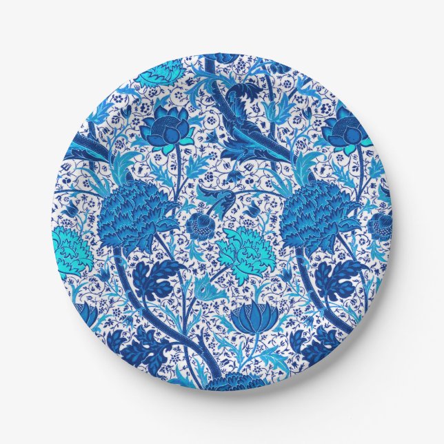 William Morris Jacobean Floral, Cobalt Blue Paper Plate (Front)
