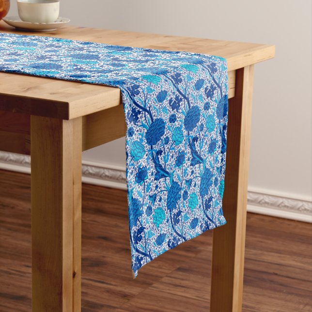 William Morris Jacobean Floral, Cobalt Blue  Short Table Runner (In Situ)