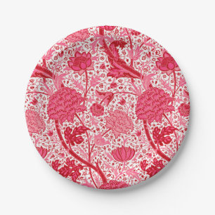 William Morris Jacobean Floral, Coral Pink Paper Plate