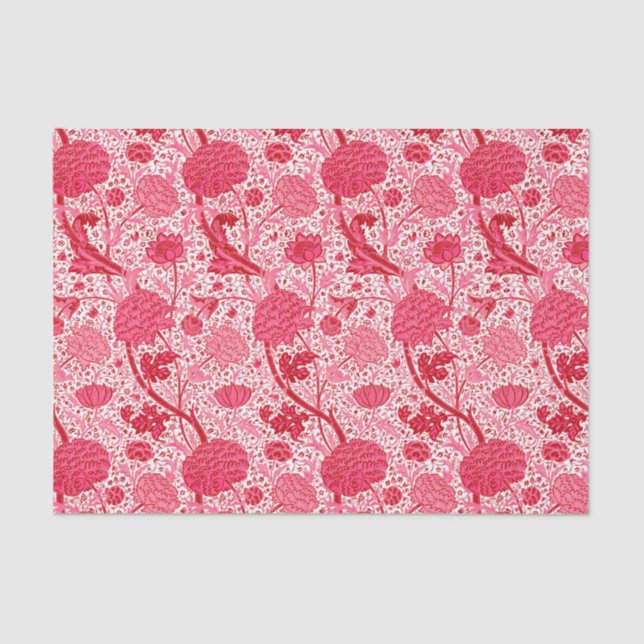 William Morris Jacobean Floral, Coral Pink Tissue Paper (Front)