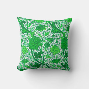 William Morris Jacobean Floral, Emerald Green Throw Pillow