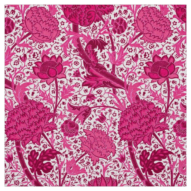 William Morris Jacobean Floral, Fuchsia Pink Fabric (Swatch)
