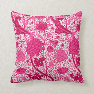 William Morris Jacobean Floral, Fuchsia Pink Throw Pillow