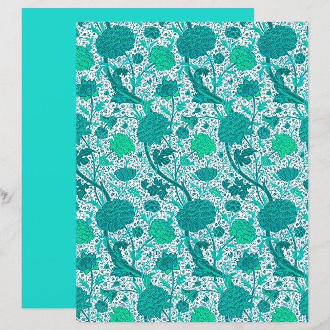 William Morris Jacobean Floral, Turquoise (Front/Back)