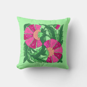 William Morris Jacobean, Fuchsia Pink and Green Throw Pillow