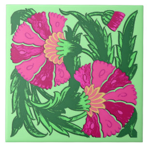 William Morris Jacobean, Fuchsia Pink and Green Tile