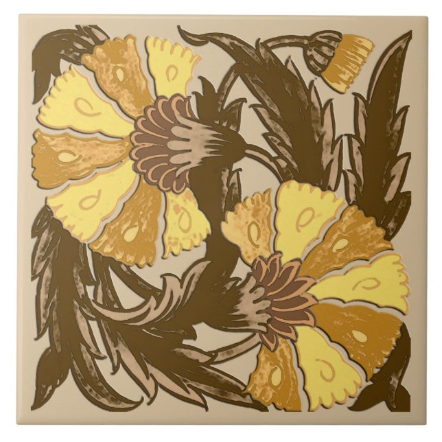 William Morris Jacobean, Mustard Gold and Brown Tile (Front)