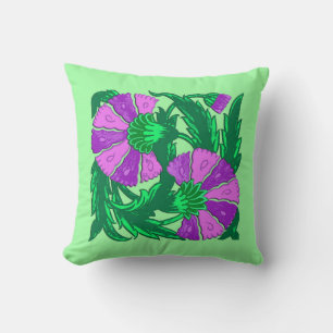 William Morris Jacobean, Orchid Purple and Green Throw Pillow