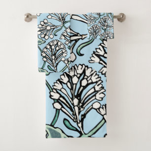 William Morris Jasmine and Leaves Pattern Bath Towel Set