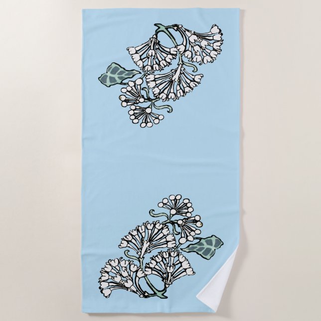 William Morris Jasmine and Leaves Pattern Beach Towel (Front)