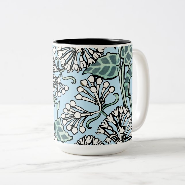 William Morris Jasmine and Leaves Pattern Two-Tone Coffee Mug (Front Right)