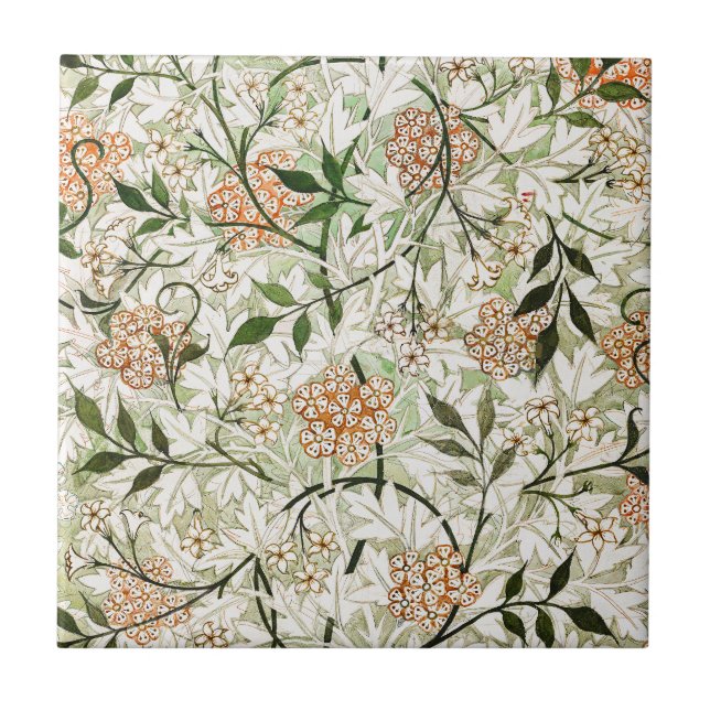 William Morris Jasmine Blossom Garden Design Tile (Front)