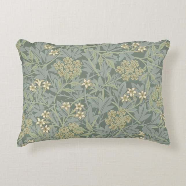 William Morris Jasmine Blue Green Botanical Art Accent Pillow (Front)
