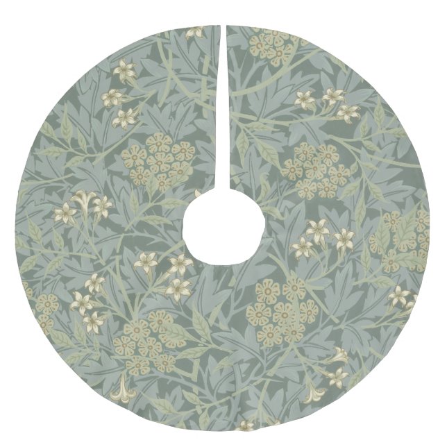 William Morris Jasmine Blue Green Botanical Art Brushed Polyester Tree Skirt (Front)