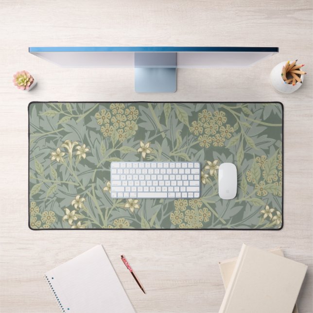 William Morris Jasmine Blue Green Botanical Art Desk Mat (Office 1)