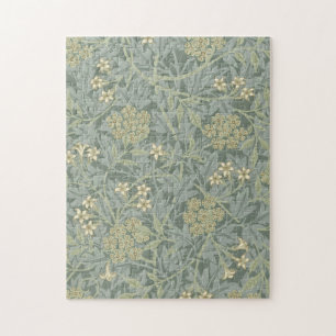 William Morris Jasmine Blue Green Botanical Art Jigsaw Puzzle
