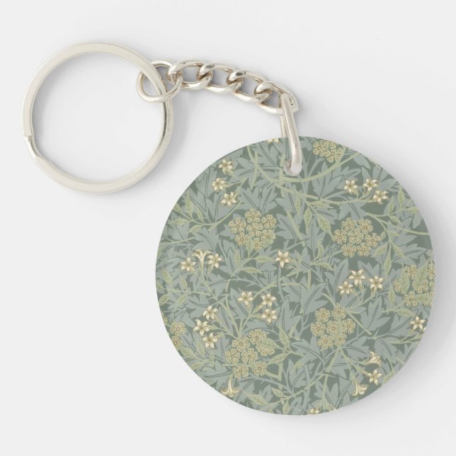 William Morris Jasmine Blue Green Botanical Art Keychain (Front)