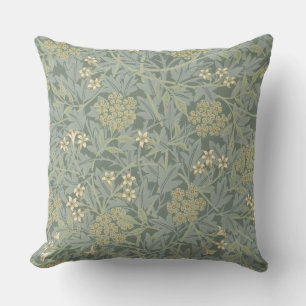 William Morris Jasmine Blue Green Botanical Art Throw Pillow