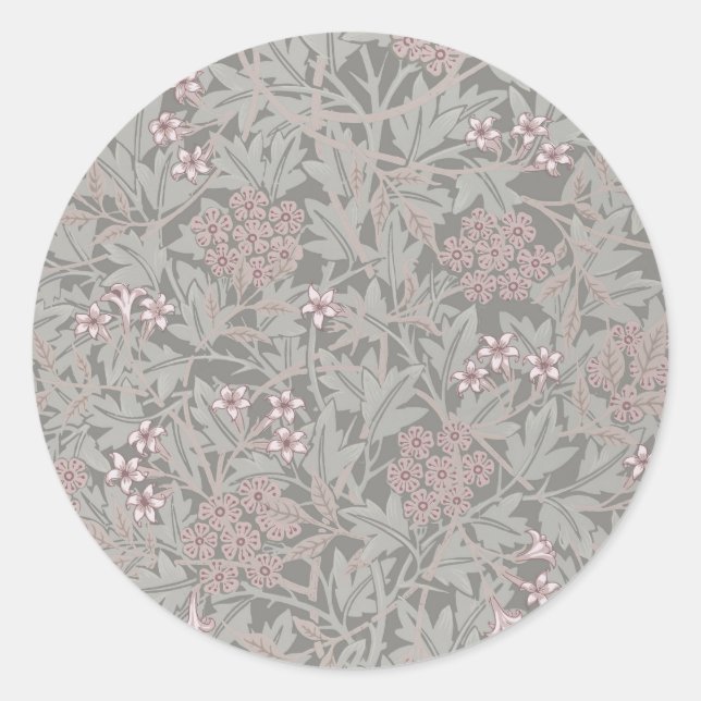 William Morris Jasmine Flower Pattern Classic Round Sticker (Front)