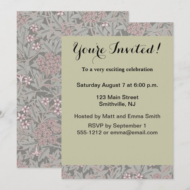 William Morris Jasmine Flower Pattern Invitation (Front/Back)