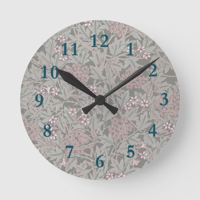 William Morris Jasmine Flower Pattern Round Clock (Front)